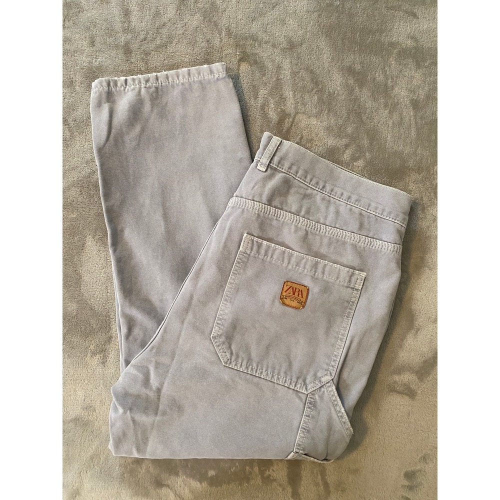 Zara Carpenter Pants Mens 34‎ Grey Blue Duck Canvas Utility Workwear Streetwear